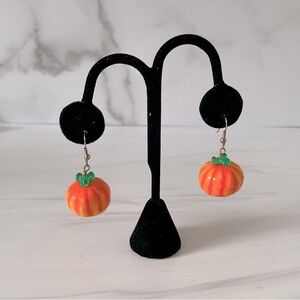 Orange Pumpkin Earrings- Pierced Ears- Costume Jewelry